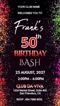 Black Gradient 50th Birthday Party  Instagram Story template