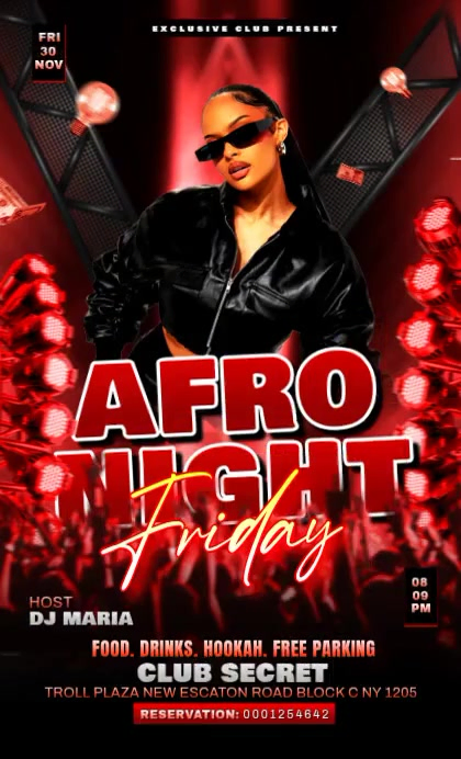 Plantilla de Black Gradient Afro Night Club Party Us Legal | PosterMyWall