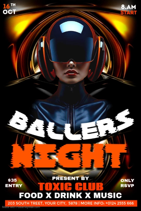Plantilla de Black Gradient Ballers Night Banner 4' × 6' | PosterMyWall
