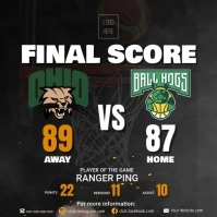 Black Gradient Basketball Score Instagram Post template