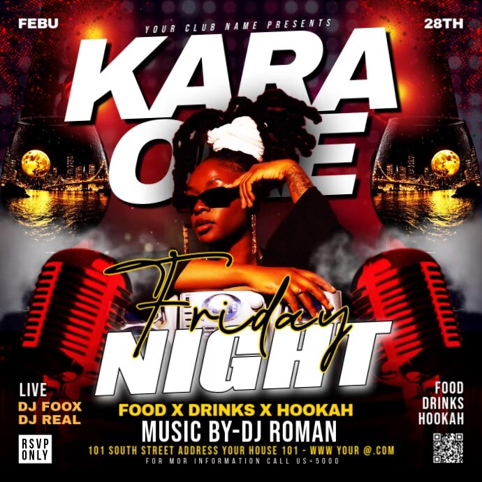 Black Gradient Friday Karaoke Night Party Flyer Square (1:1) template