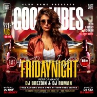 Black Gradient Friday Night Good Vibes Party Flyer Square (1:1) template