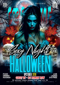 Black Gradient Halloween Coustume Sexy Night Party Flyer A4 template