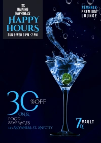Black Gradient Happy Hours Cocktail Promo A4 template