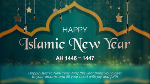 Black Gradient Happy Islamic New Year Greeting  Digital Display (16:9) template