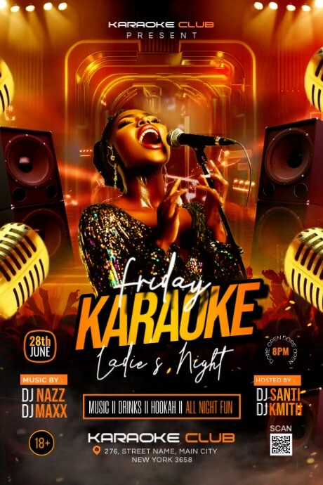 Black Gradient  Karaoke And Ladies Night Party Poster Plakkaat template