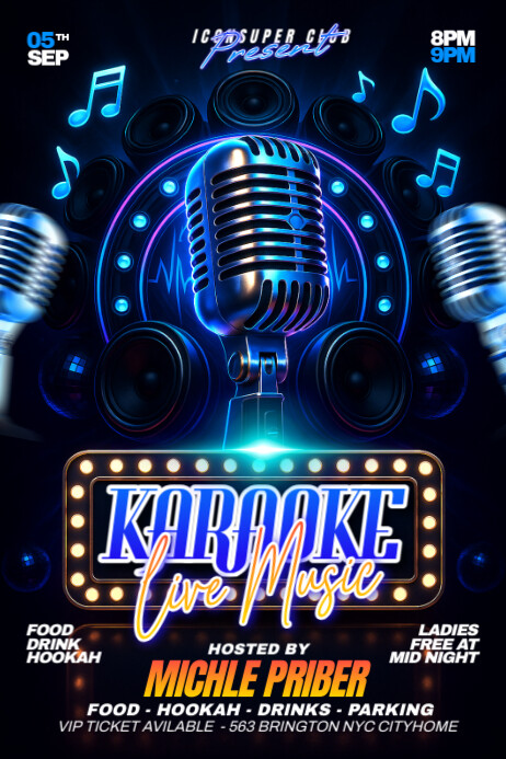 Black Gradient Karaoke Live Music Party For Club Event Poster Plakkaat template