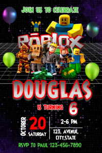 Black Gradient Roblox Invitation Birthday Poster template