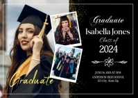 Black Graduation Announcement Collage Postcard template