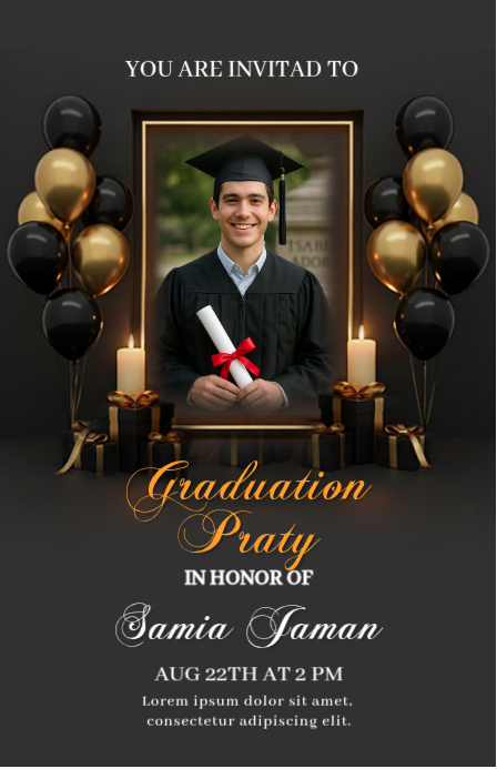 Plantilla de Black Graduation Card Half Page Wide | PosterMyWall
