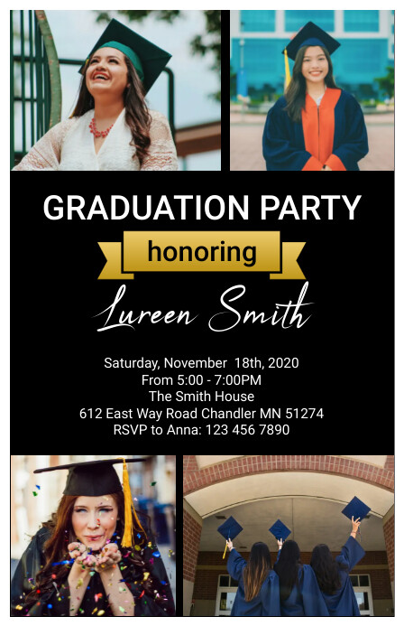 Black Graduation Invitation Template | PosterMyWall