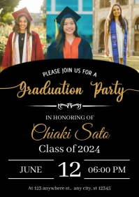 Black Graduation Invitation A4 template