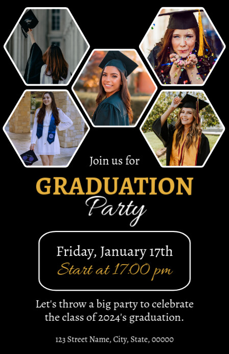 Black Graduation Invitation Template | PosterMyWall