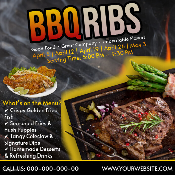 Poster Ribs Black Grunge Bbq Ribs Template | PosterMyWall