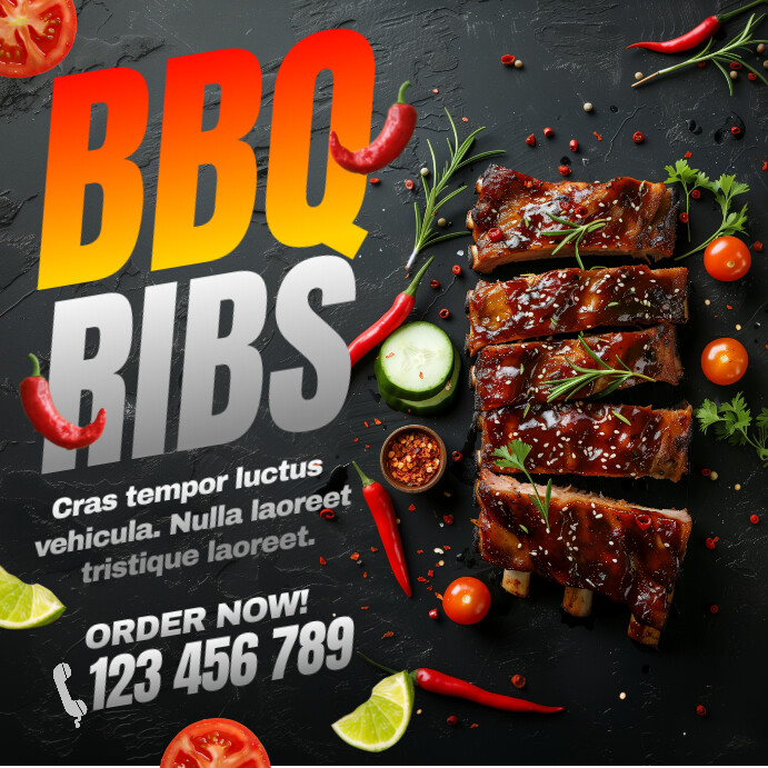 Poster Ribs Black Grunge Bbq Ribs Instagram Post Templat | PosterMyWall