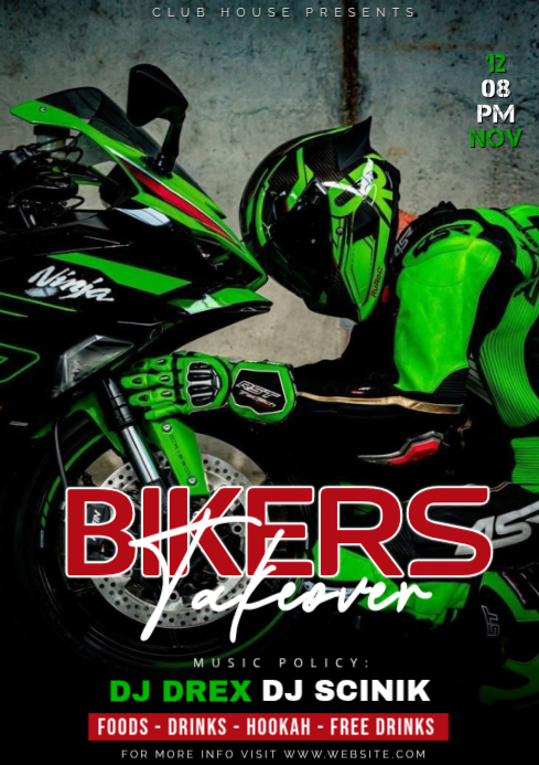 Black Grunge Bikers Takeover Party Flyer A4 Template | PosterMyWall
