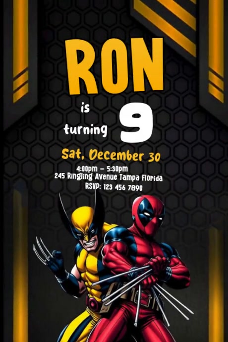 Black Grunge Deadpool & Wolverine Birthday Digital Poster Template ...