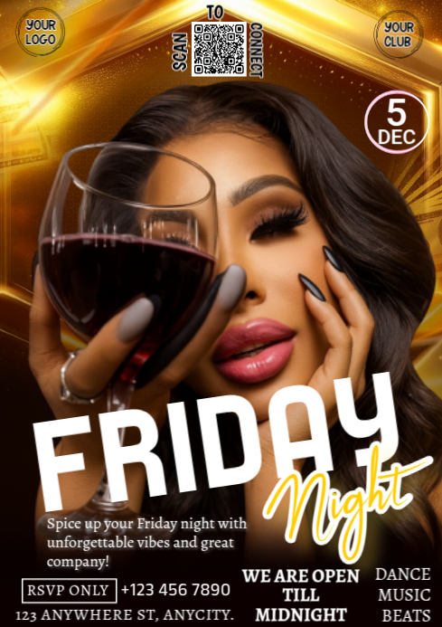 Black Grunge Friday Night Party Invitation Social Media A4 Template ...