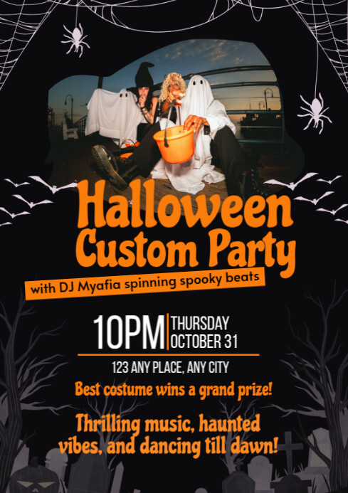 Black Grunge Halloween Costume Party A4 Template | PosterMyWall