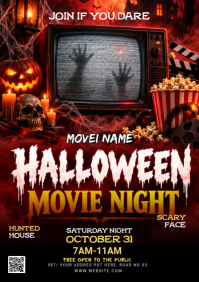 黑色 Halloween Movie Night A5 Template