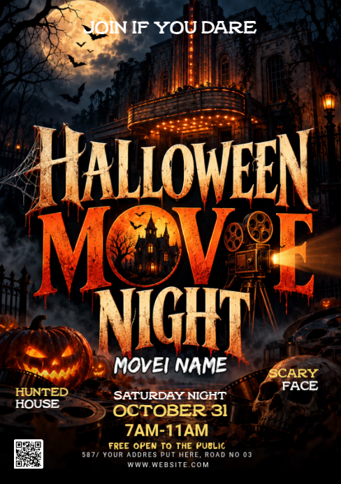 Black Halloween Movie Night A5 Template | PosterMyWall