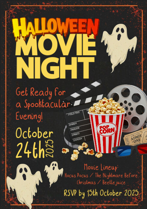 Black Grunge Halloween Movie Night A5 template