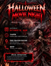 Hitam Halloween Movie Night Flyer Template