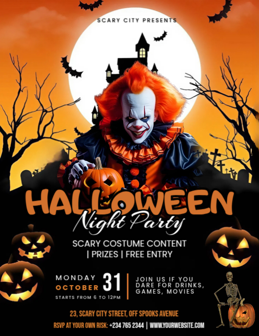 Black Grunge Halloween Night Party Flyer Flyer (us Letter) Template ...