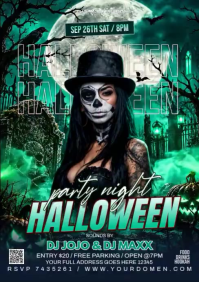 Black Halloween Club Party A4 Template