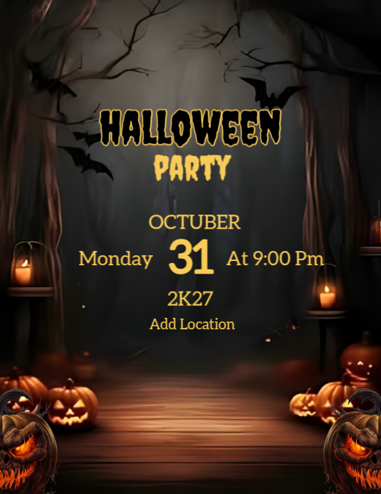 Black Grunge Halloween Party Invitation Template Flyer (us Letter ...