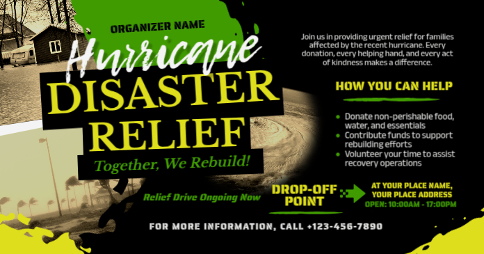 Black Grunge Hurricane Disaster Relief Facebook Shared Image template