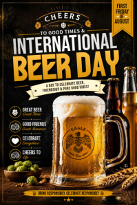 Черный International Beer Day Poster Template