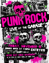 Black Grunge Punk Rock Concert Flyer Løbeseddel (US Letter) template