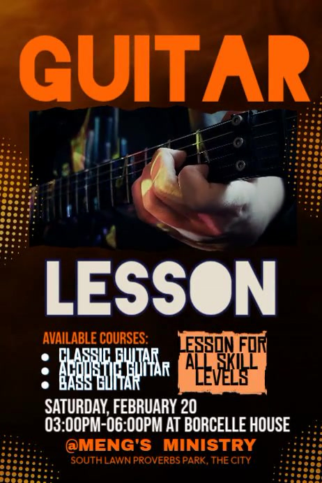Black Guitar Lessons Posters Template | PosterMyWall