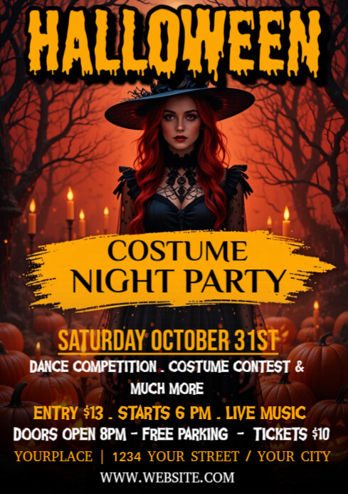 Plantilla de Black Halloween Costume Night Party A4 | PosterMyWall