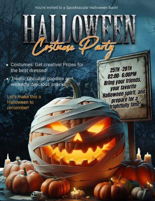 Plantilla de Black Halloween Costume Party Flyer (us Letter) | PosterMyWall