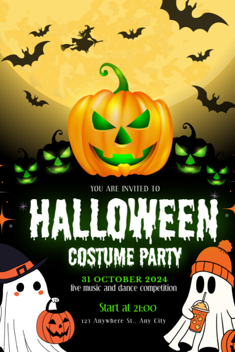Plantilla de Black Halloween Costume Party Poster | PosterMyWall