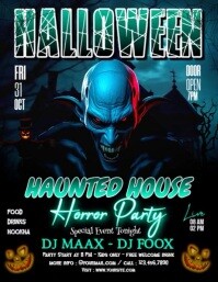 Black Halloween Haunted House Party Video Flyer Flyer (us Letter) template