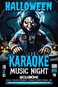 Black Halloween Karaoke Music Night Party Flyer Poster template