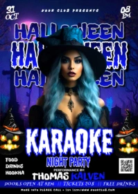 Black Halloween Karaoke Night Party Flyer A6 template