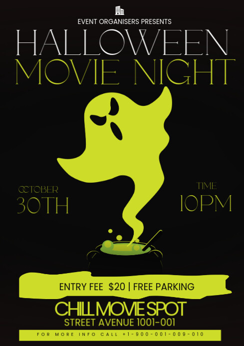 Black Halloween Movie Night Flyer A3 template