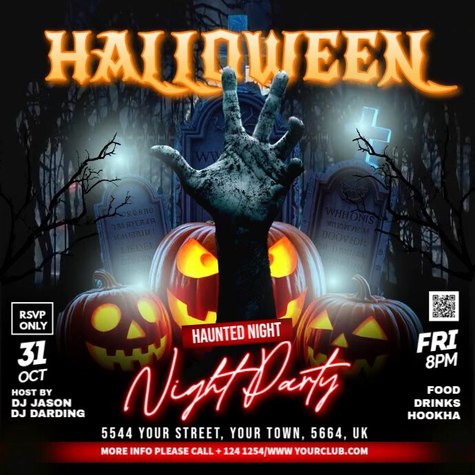 Black Halloween Night Party Video Flyer Instagram Post Template ...