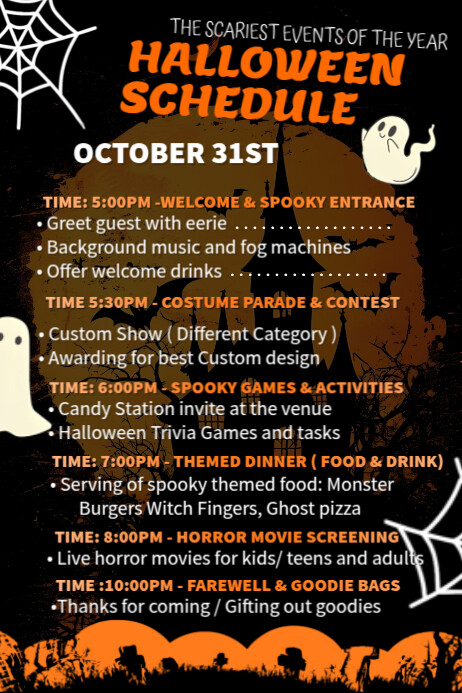 Black Halloween Schedule Poster Template | PosterMyWall