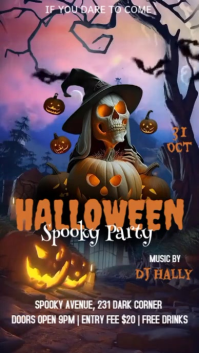 Black Halloween Spooky Night Party  Digital Display (9:16) template