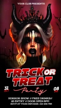 Black Halloween Trick Or Treat Party Video Flyer Instagram Story template
