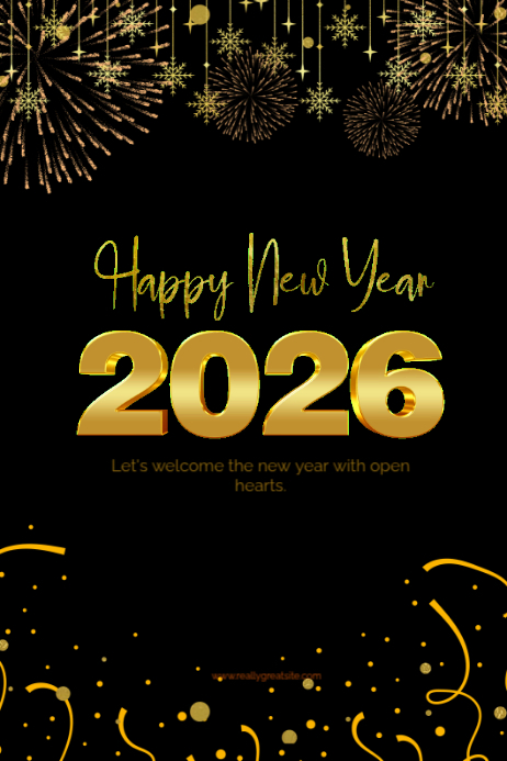 Black Happy New Year 2026 Designs Poster Template | PosterMyWall