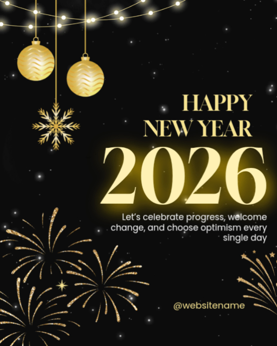 Black Happy New Year 2026 Instagram Portrait Template | PosterMyWall