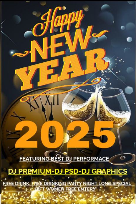 Black Happy New Year Poster Template | PosterMyWall