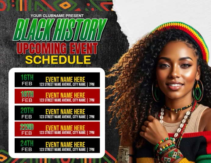 Black History Event Schedule Template | PosterMyWall