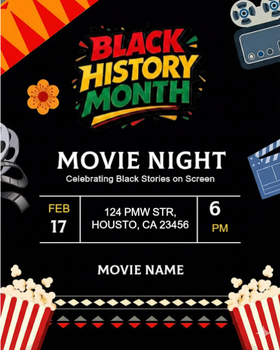 Black History Month Movie Night Flyer Template Cultural Film Event